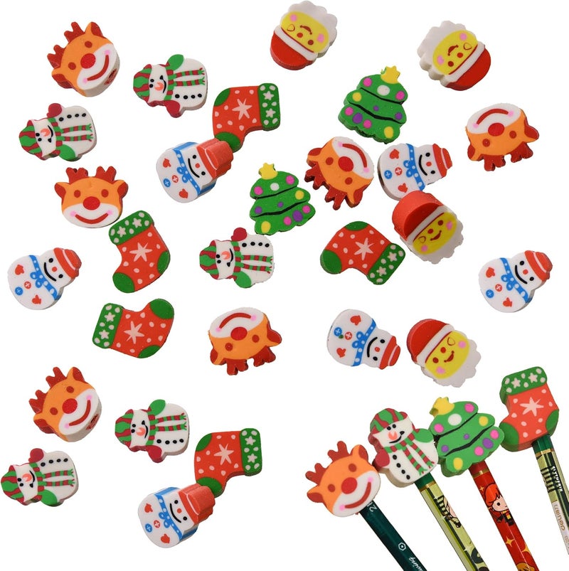 MGTECH 42Pcs Christmas Eraser Toppers for Kids Boys Girls, Mini Christmas Eraser Tops Bulk for Stockings Stuffers - Image 1